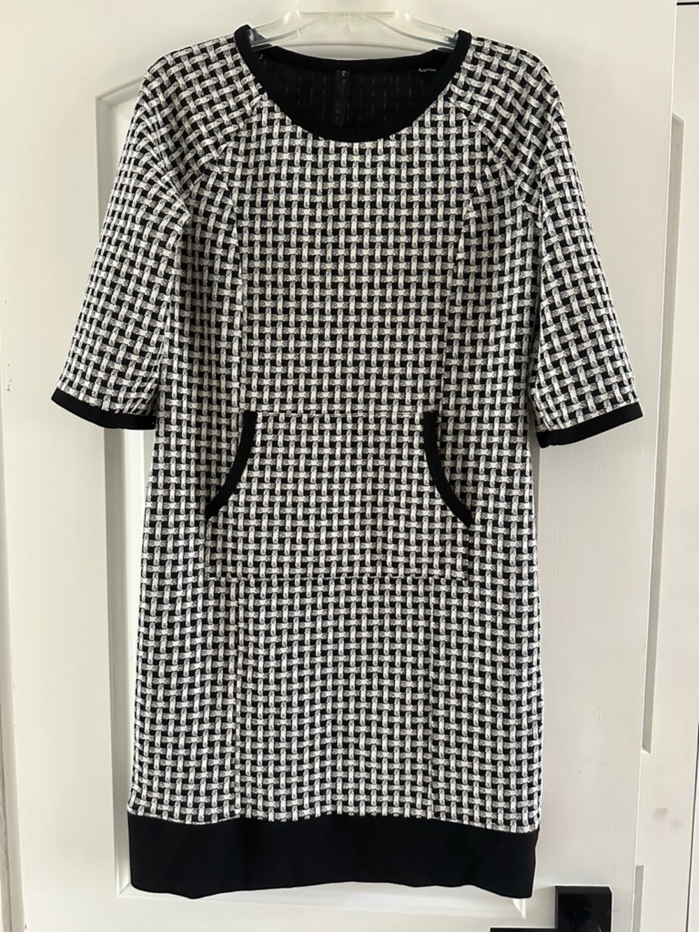Black & White Tweed Midi Dress with Pocket Detail